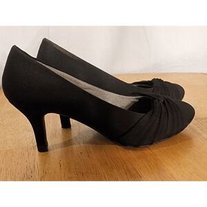Marbella Black heels with faux suede upper, worn once Size 7